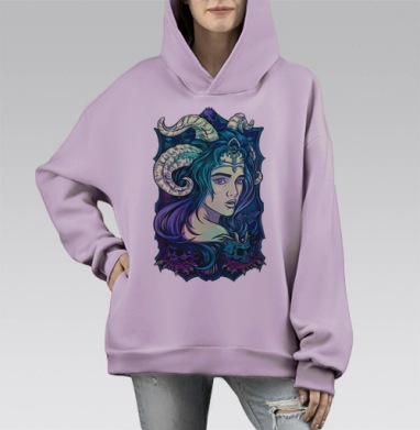 Темная Богиня: мистический портрет в неоновых тонах, Hoodie Mono Fiolet, оверсайз, утепленная