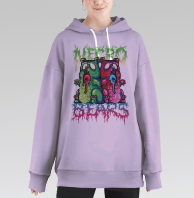 Некро-Медведи в кислотных тонах ужаса, Hoodie Long Oversize Fiolet