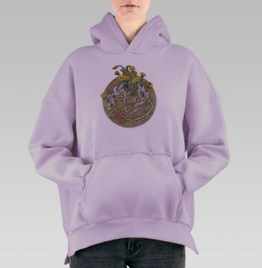 Букет ярких одуванчиков и полевых цветов, Hoodie Oversize Fiolet, утепленная