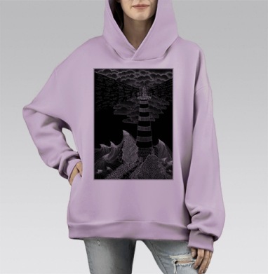 Маяк в штормовом освещении ночи, Hoodie Mono Fiolet, оверсайз, утепленная