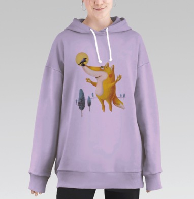 Теплая сцена дружбы: Лиса и ворона у солнца, Hoodie Long Oversize Fiolet