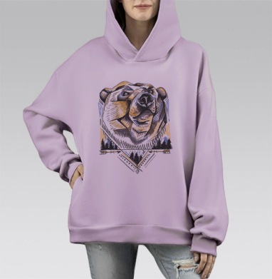 Медведь силы и мудрости в геометрическом стиле, Hoodie Mono Fiolet, оверсайз, утепленная