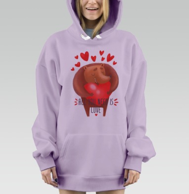 Милый мультяшный ёж с сердцем и надписью любви, Hoodie Mjhigh Dig Mel, Fiolet, утепленная