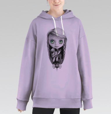Готическая кукольная девочка с зелёными глазами, Hoodie Long Oversize Fiolet