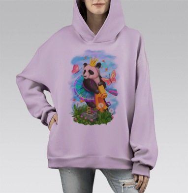 Панда-принцесса на радужной качалке, Hoodie Mono Fiolet, оверсайз, утепленная
