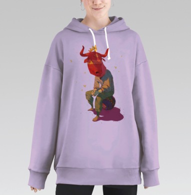 Красный бык в короне и бабочках, Hoodie Long Oversize Fiolet