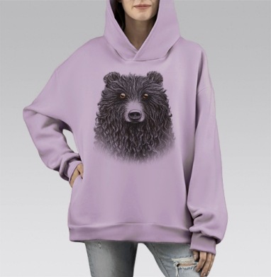 Величественный медведь с кудрявой шерстью, Hoodie Mono Fiolet, оверсайз, утепленная