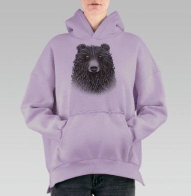 Величественный медведь с кудрявой шерстью, Hoodie Oversize Fiolet, утепленная