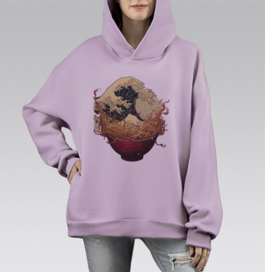 Миска рамена с волной крупная волна у Канагавы, Hoodie Mono Fiolet, оверсайз, утепленная