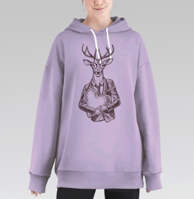 Антропоморфный олень с сердцем в деловом костюме, Hoodie Long Oversize Fiolet