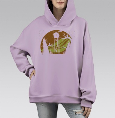 Мистический дом на куриных ногах ночь в лесу, Hoodie Mono Fiolet, оверсайз, утепленная