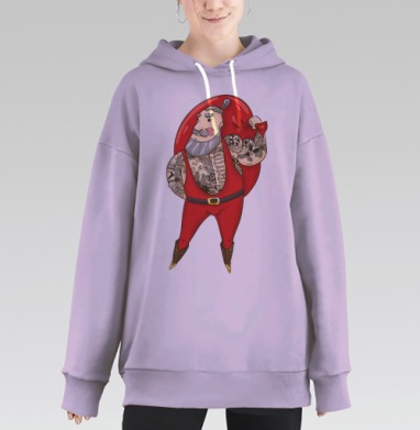 Современный Санта с тату в красном мешке, Hoodie Long Oversize Fiolet