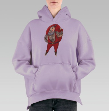 Современный Санта с тату в красном мешке, Hoodie Oversize Fiolet, утепленная