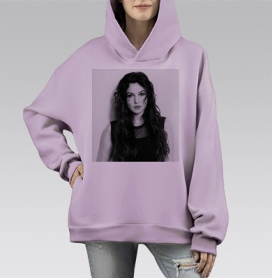 Моника Белучи портрет, Hoodie Mono Fiolet, оверсайз, утепленная
