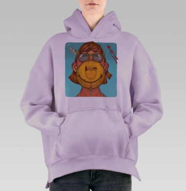 Яркий леденец-смайлик с игривым дизайном, Hoodie Oversize Fiolet, утепленная