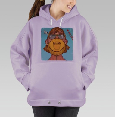 Яркий леденец-смайлик с игривым дизайном, Hoodie Oversize Fiolet