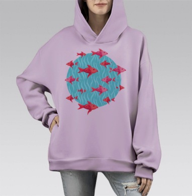 Море и рыбки, Hoodie Mono Fiolet, оверсайз, утепленная