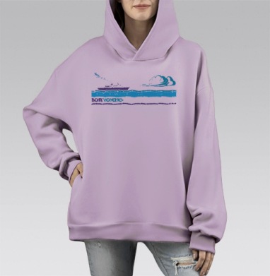 Морское путешествие с кораблем и надписью Bon Voyage Счастливого пути, Hoodie Mono Fiolet, оверсайз, утепленная