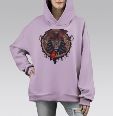 Пиратский бульдог с саблями и треуголкой, Hoodie Mono Fiolet, оверсайз, утепленная