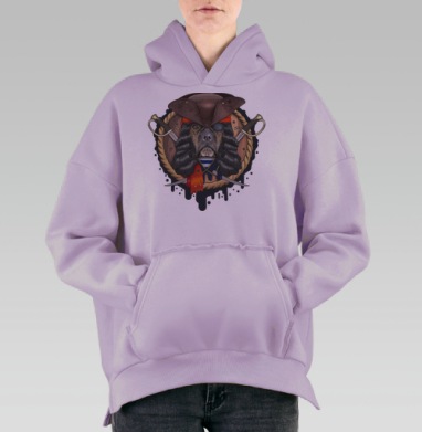 Пиратский бульдог с саблями и треуголкой, Hoodie Oversize Fiolet, утепленная