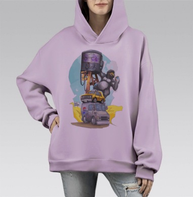 Мощный горилла с мороженым на машине городская динамика, Hoodie Mono Fiolet, оверсайз, утепленная