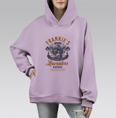 Эмблема Frankie’s: Классика тюнинга и силы мотора, Hoodie Mono Fiolet, оверсайз, утепленная