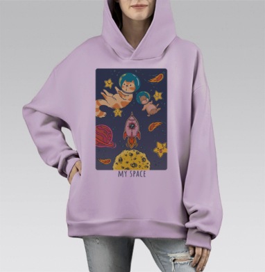 Космическое приключение кота и хомяка в невесомости, Hoodie Mono Fiolet, оверсайз, утепленная