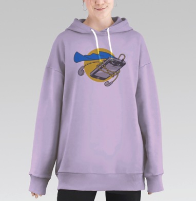 Смартфон-супергерой с наушниками в стиле мультфильм, Hoodie Long Oversize Fiolet
