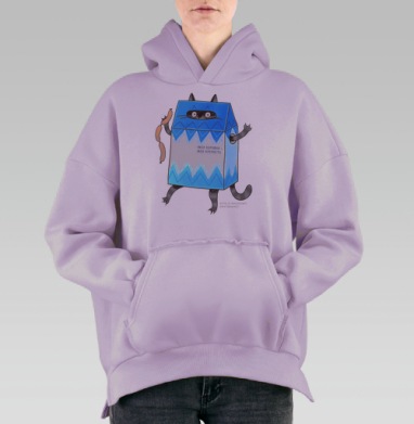 Игривый кот в коробке с сосисками — милая сцена, Hoodie Oversize Fiolet, утепленная