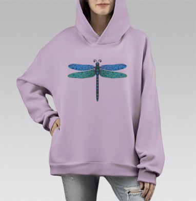 Мозаичная стрекоза, Hoodie Mono Fiolet, оверсайз, утепленная