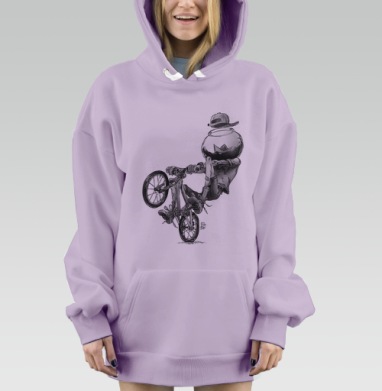 Велосипедист с аквариумом на голове в графическом скетче, Hoodie Mjhigh Dig Mel, Fiolet, утепленная
