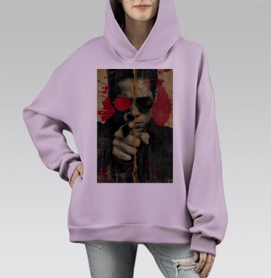 Мужчина в красных очках указывает на тебя с вызовом и силой, Hoodie Mono Fiolet, оверсайз, утепленная