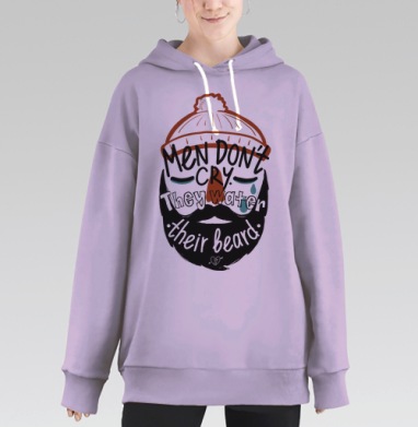 Мужская ироничная иллюстрация с бородой и слезами, Hoodie Long Oversize Fiolet