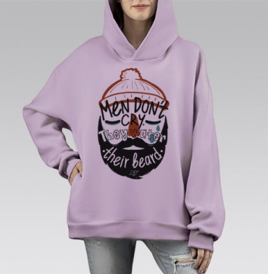 Мужская ироничная иллюстрация с бородой и слезами, Hoodie Mono Fiolet, оверсайз, утепленная