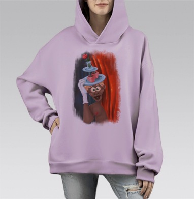 Мультяшный дамский угодник, Hoodie Mono Fiolet, оверсайз, утепленная