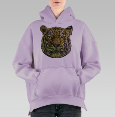 Яркий портрет тигра в стиле витраж, Hoodie Oversize Fiolet, утепленная