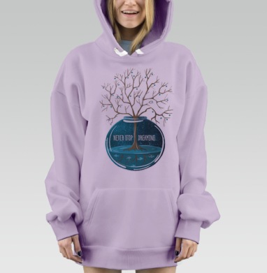 Дерево мечты в стеклянном шаре с небом и рыбами, Hoodie Mjhigh Dig Mel, Fiolet, утепленная