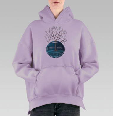Дерево мечты в стеклянном шаре с небом и рыбами, Hoodie Oversize Fiolet, утепленная