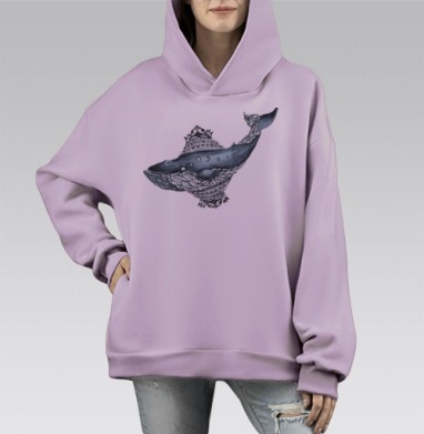 Не просто кит, Hoodie Mono Fiolet, оверсайз, утепленная