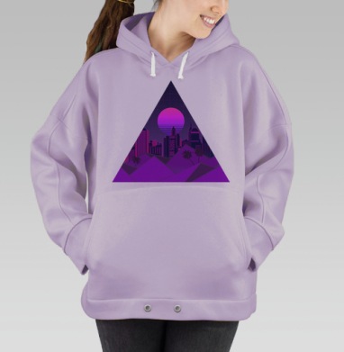 Ночной ретровейв город в неоне и треугольнике, Hoodie Oversize Fiolet