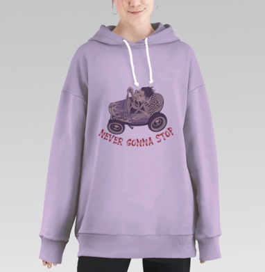Хот-род бунтарь с надписью NEVER GONNA STOP, Hoodie Long Oversize Fiolet