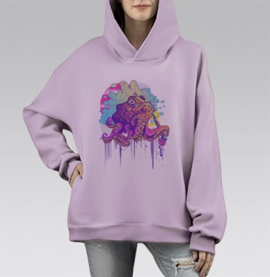 Крутой осьминог в солнечных очках с вейпом, Hoodie Mono Fiolet, оверсайз, утепленная