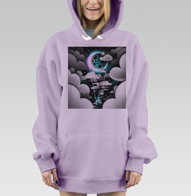 Девушка на качелях в небе на полумесяце, Hoodie Mjhigh Dig Mel, Fiolet, утепленная