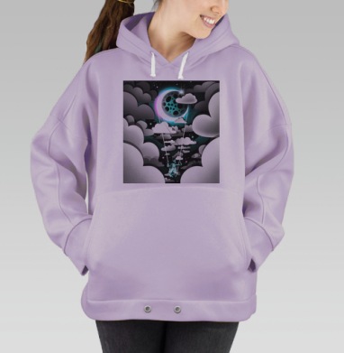 Девушка на качелях в небе на полумесяце, Hoodie Oversize Fiolet