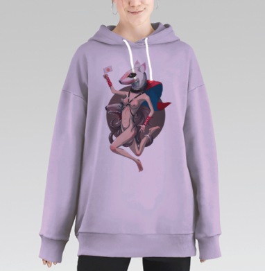 Фантастический арт с антропоморфной крыской и плащом, Hoodie Long Oversize Fiolet