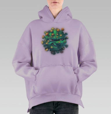 Зловещий мультяшный вирус с хитрой улыбкой, Hoodie Oversize Fiolet, утепленная