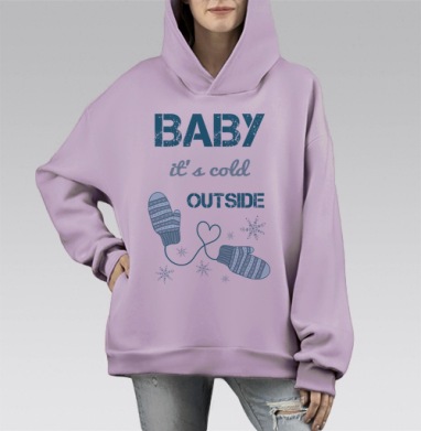 Уютные зимние варежки с романтичным дизайном, Hoodie Mono Fiolet, оверсайз, утепленная