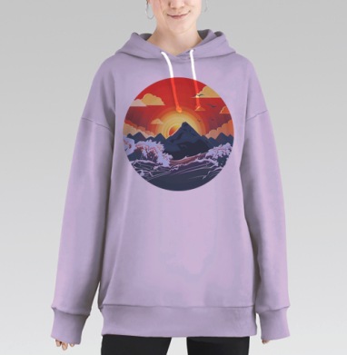 Драматический закат над морем и горами, Hoodie Long Oversize Fiolet