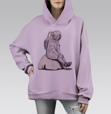 Меланхоличный космонавт в мягкой позе, Hoodie Mono Fiolet, оверсайз, утепленная