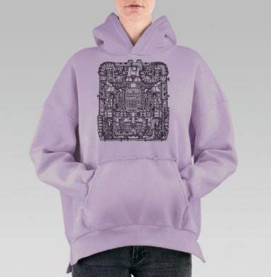 Old mechanism, Hoodie Oversize Fiolet, утепленная